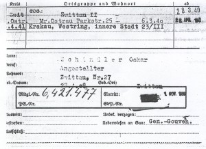 Členská karta NSDAP Oskara Schindlera (Bundesarchiv Berlin Ast Z